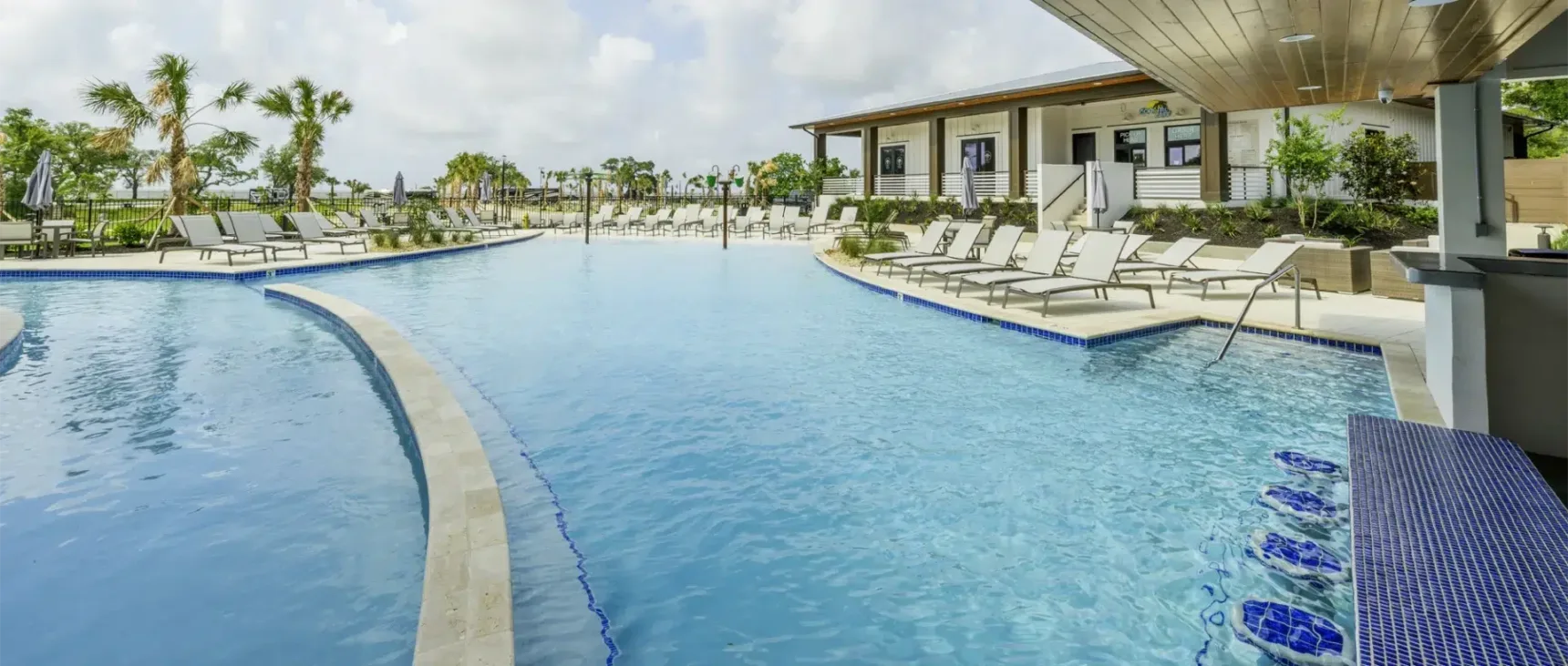 View from our pool amenity at Gulfport RV Resort.