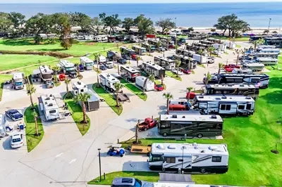 Ariel view of rvs at Gulfport Luxury RX Resort.
