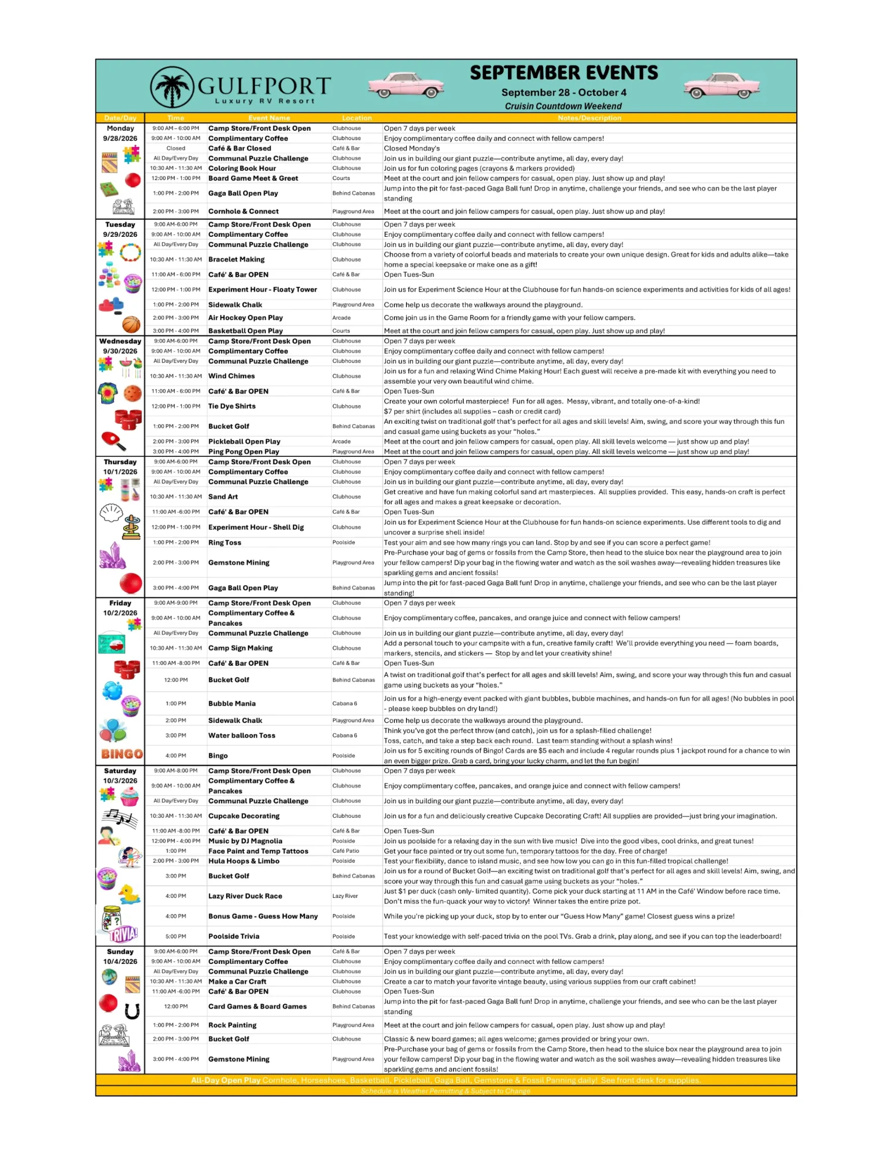 September 28th – October 4th Events